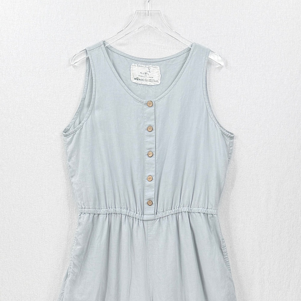 not PERFECT LINEN Palma Jumpsuit Women XL Blue Button Front Sleeveless Wide Leg - Picture 8 of 14